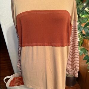 Striped Tan and Rust Women's Top